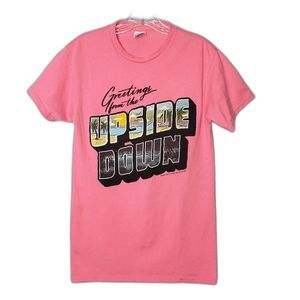 STRANGER THINGS Greetings From The Upside Down Pink Short Sleeve T Shirt Size S